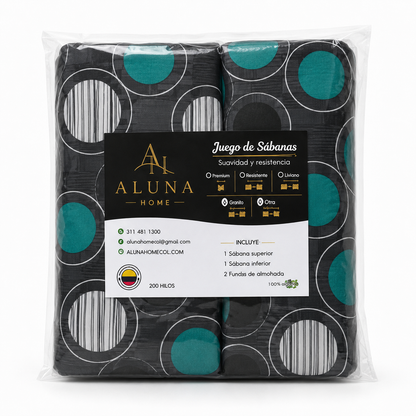🪻Juego De Sabanas Comfort Círculos Turquesa