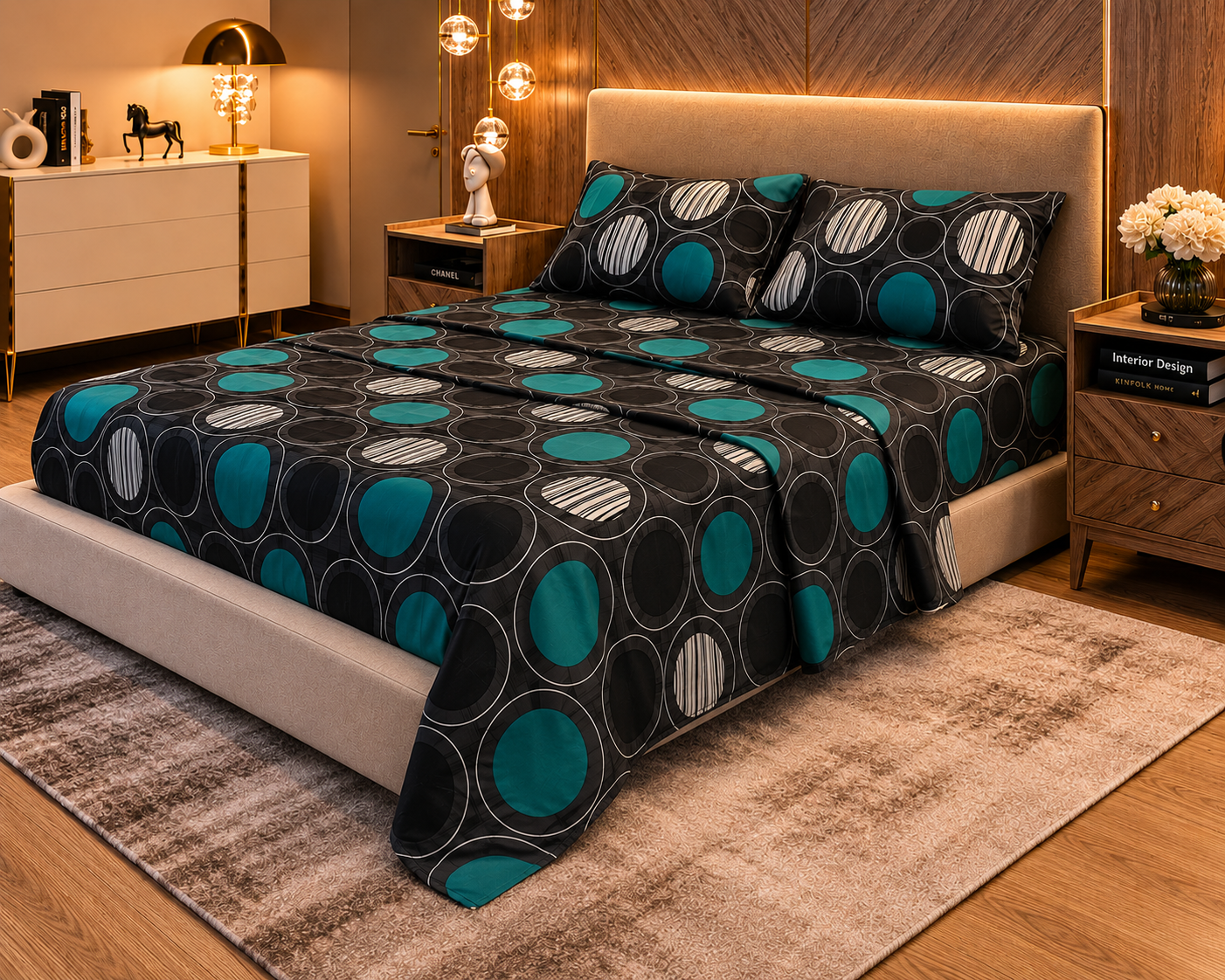 🪻Juego De Sabanas Comfort Círculos Turquesa