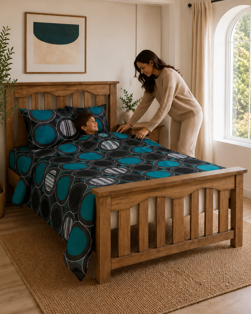 🪻Juego De Sabanas Comfort Círculos Turquesa